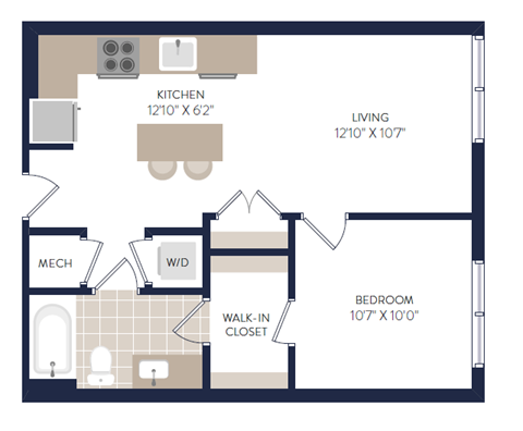 Floor plan for 1 bed, 1 bath, 546 sqft